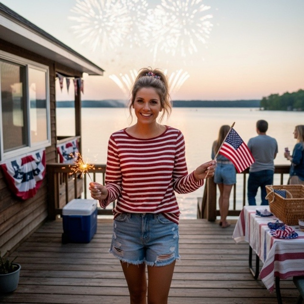 TALBOTS Red White Stripe Sequined Knit Top 3/4 Sleeve‎ Women's Petite Small - Picture 6 of 13